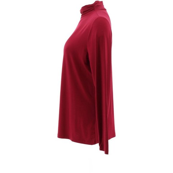 NWT BROOKE SHIELDS TIMELESS LONG SLEEVE CINCHED MOCK NECK KNIT TOP BERRY XS - Picture 2 of 8